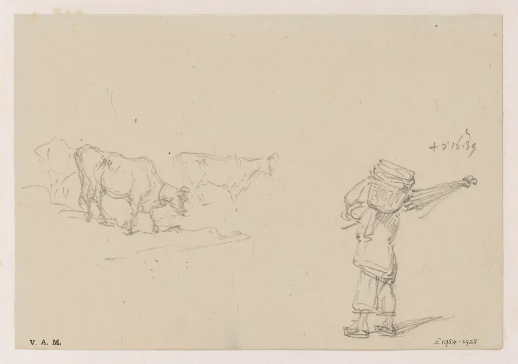 Cows, and a figure carrying a basket, by George Chinnery, 10