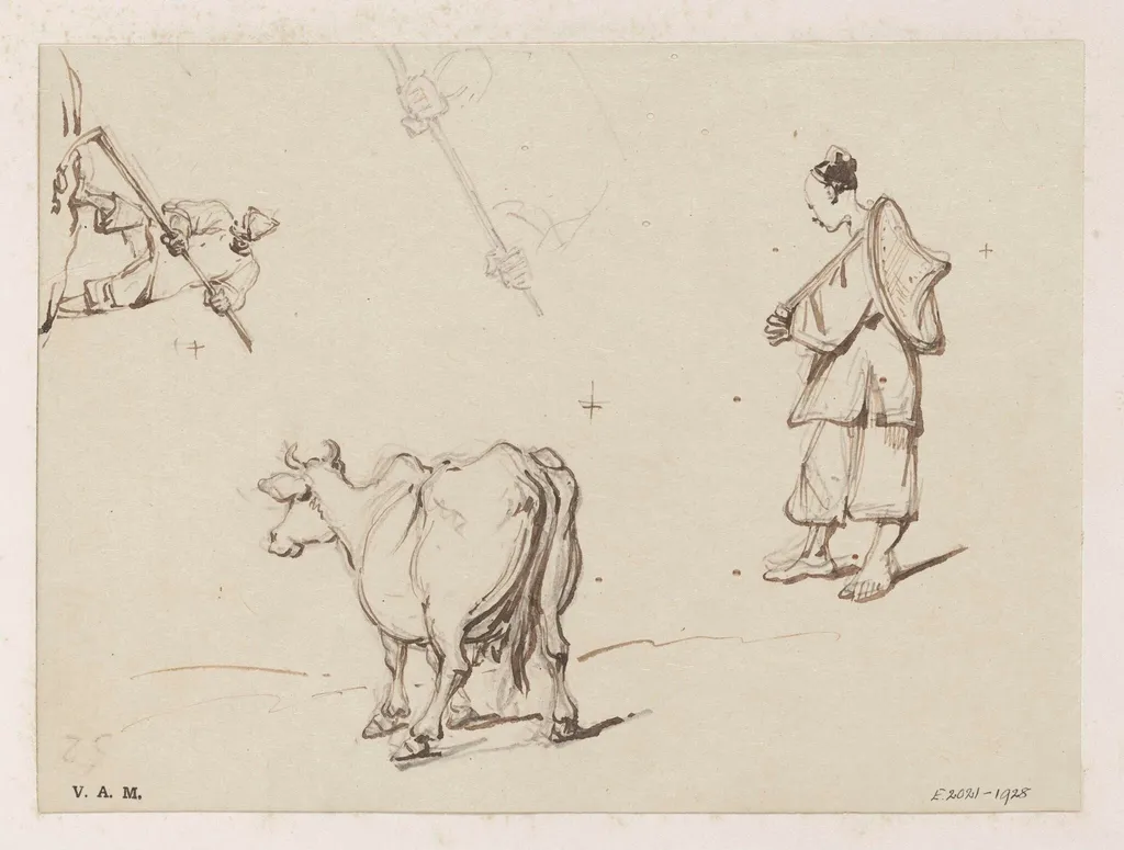 Drawings of figures and a cow, by George Chinnery, 19