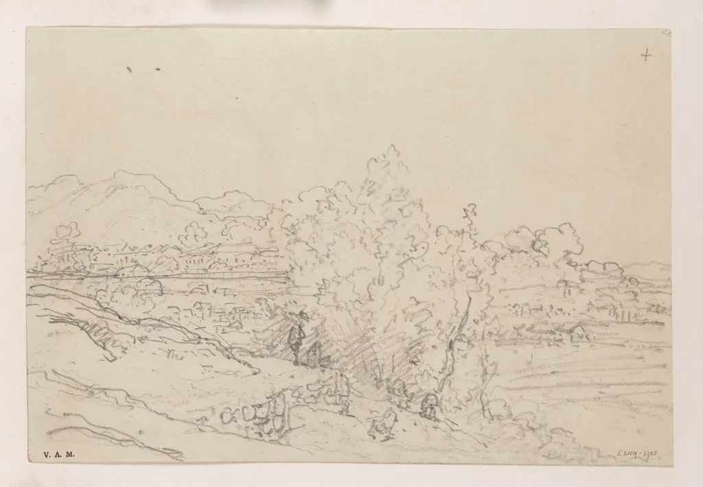 Fields and trees, with the city of Macau in the distance, by George Chinnery, 19