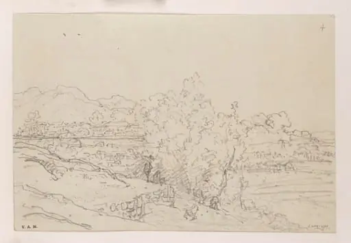 Fields and trees, with the city of Macau in the distance, by George Chinnery
