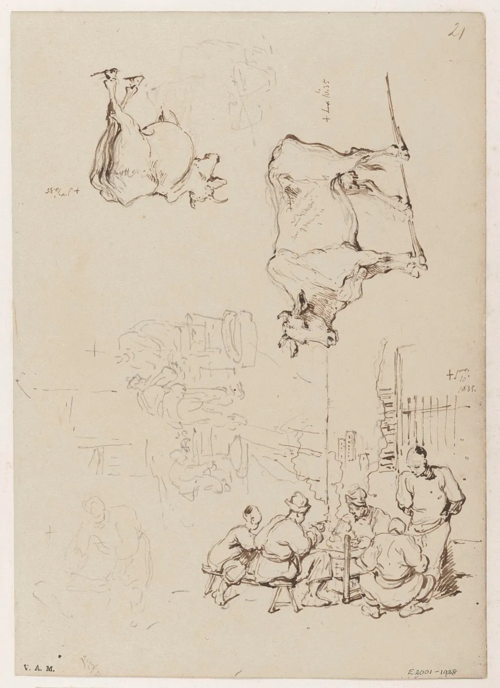 Figures eating at a food stall, by George Chinnery, 6