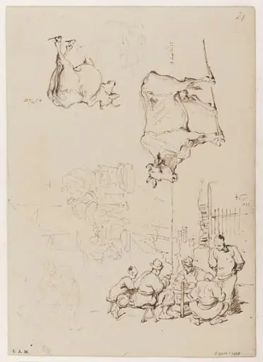 Figures eating at a food stall, by George Chinnery