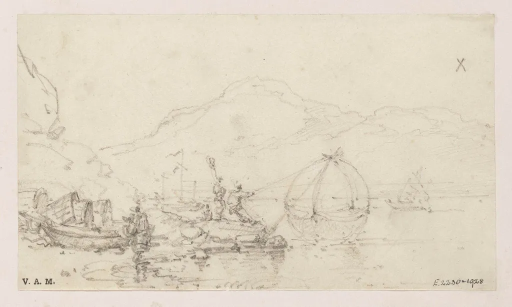 Fishermen by a beached Tanka boat, Macau, by George Chinnery, 19