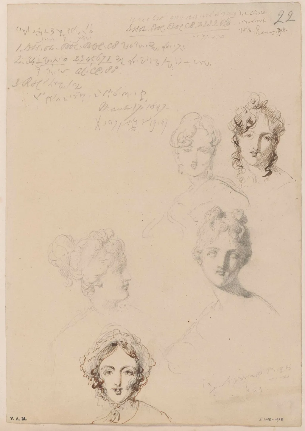 Five drawings of female heads, by George Chinnery, 10