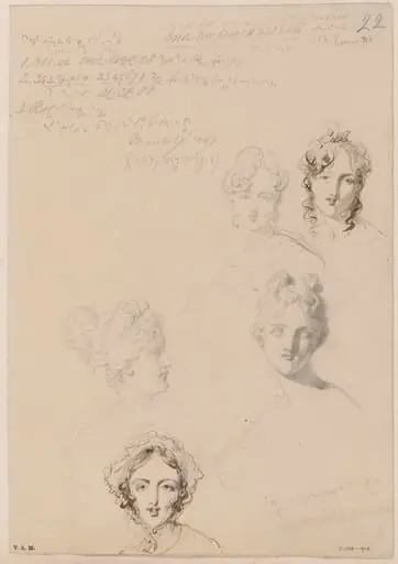 Five drawings of female heads, by George Chinnery