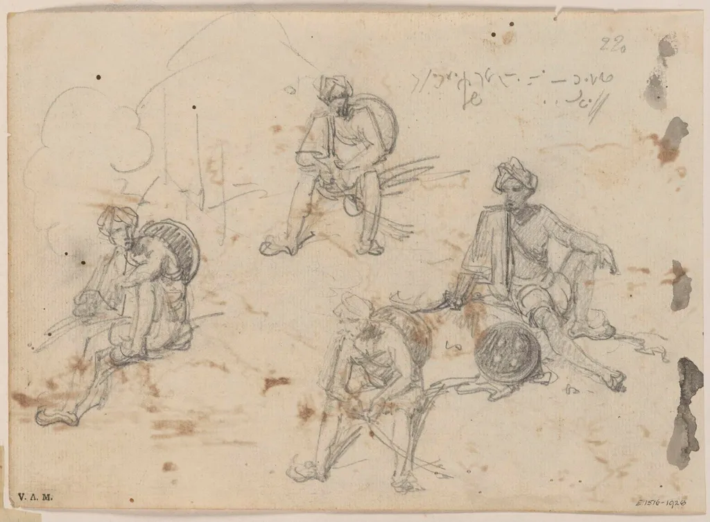 Four drawings of an Indian chowkidar, by George Chinnery, 16