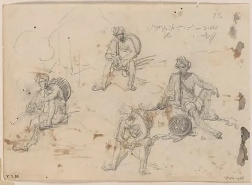 Four drawings of an Indian chowkidar, by George Chinnery