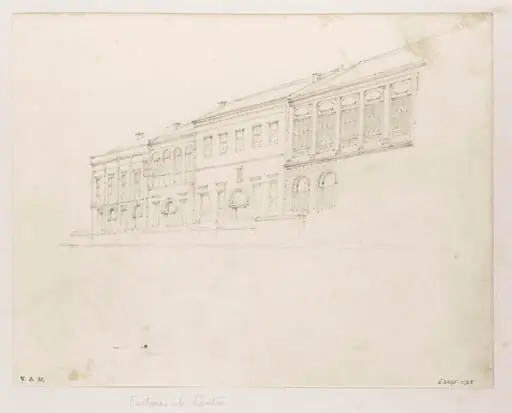 Four of the 'factories' (trading bases) at Canton (Guangzhou), by George Chinnery