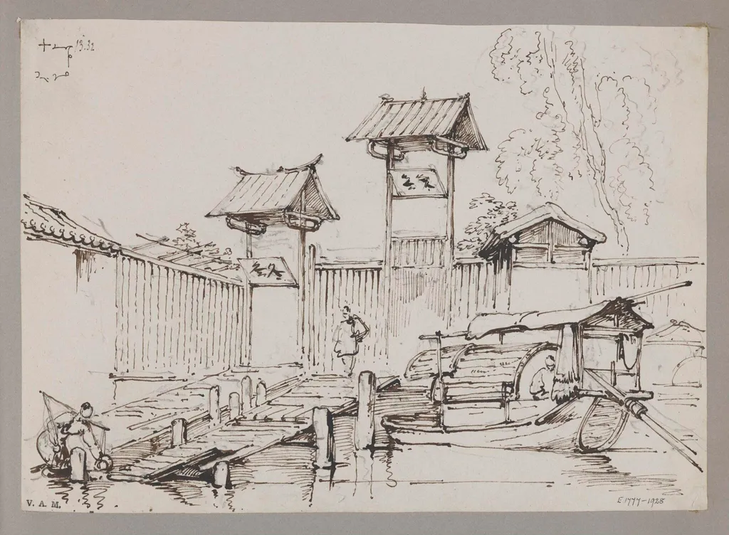 Gateways on the riverside, Canton, by George Chinnery, 10