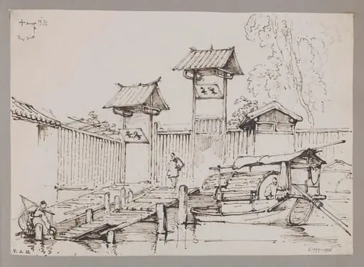 Gateways on the riverside, Canton, by George Chinnery