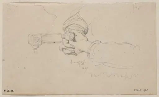 Hands folded on the back of a chair, by George Chinnery