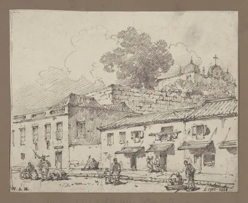 Houses below the church and college of S. José, Macau, by George Chinnery