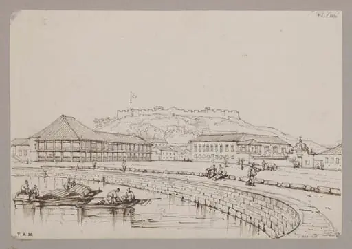Houses of Mr. Whiteman ("the forty-pillared house") and Captain Elliott, and Monte Fort, Macao, by George Chinnery