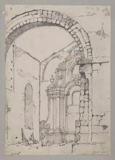 Large archway in the centre nave of St. Paul's Church, Macao, after it was burnt (December 1835), by George Chinnery