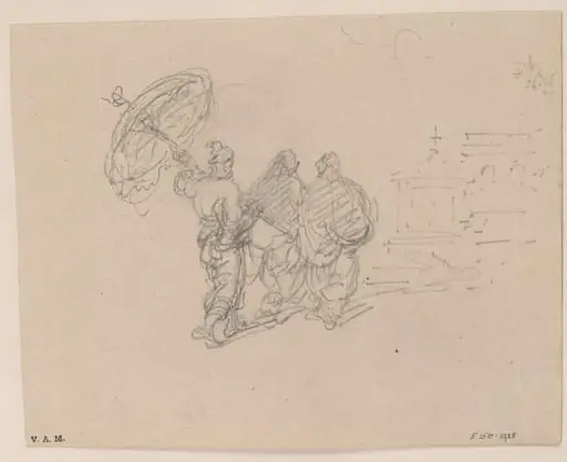 Macanese women approaching a church, by George Chinnery