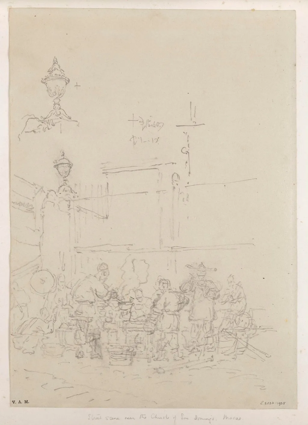 Market stalls outside S. Domingos Church, Macau, by George Chinnery, 14