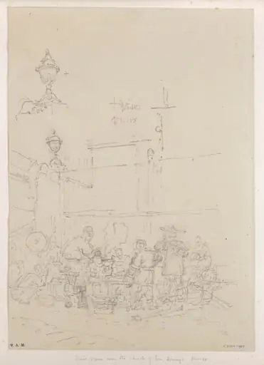 Market stalls outside S. Domingos Church, Macau, by George Chinnery