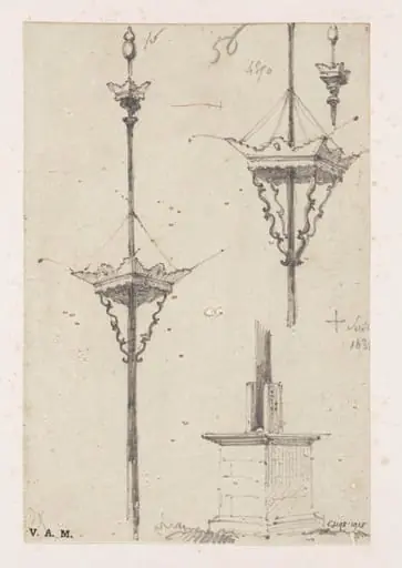 Mastheads and a mast base, by George Chinnery