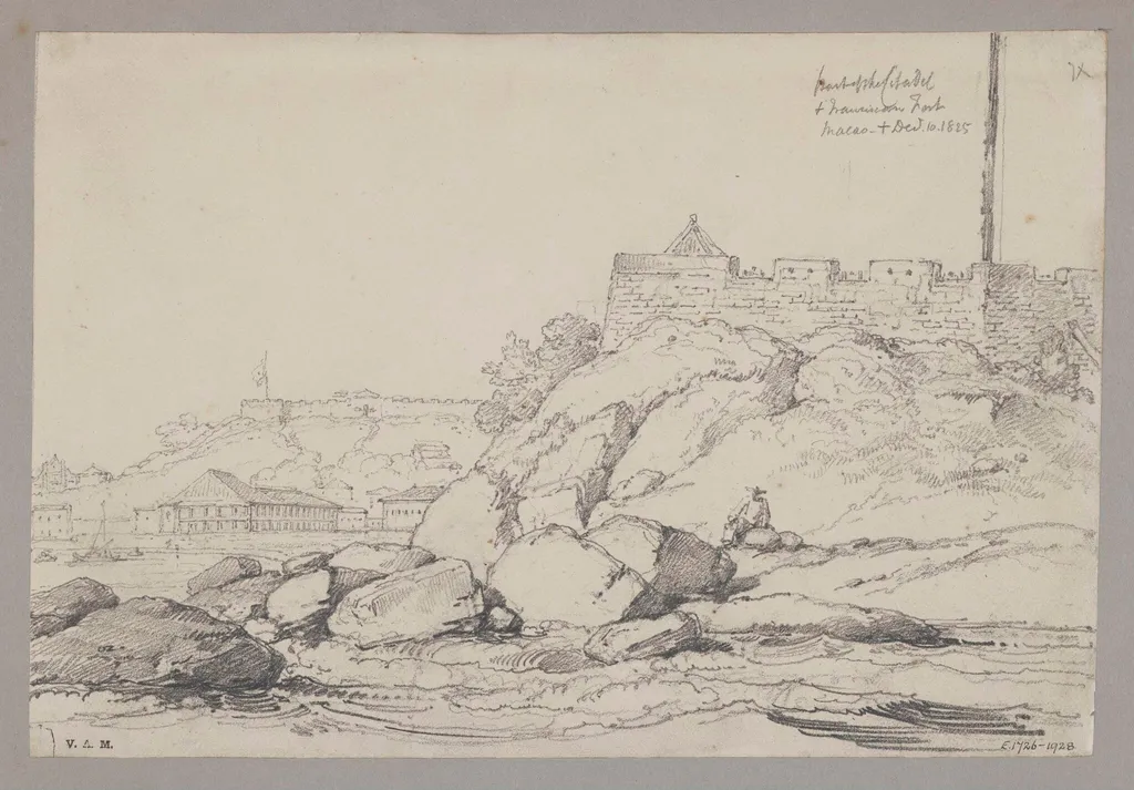 Part of the Citadel and Franciscan Fort, Macao, with part of Mr. Whiteman's house ("the forty-pillared house"), by George Chinnery, 11