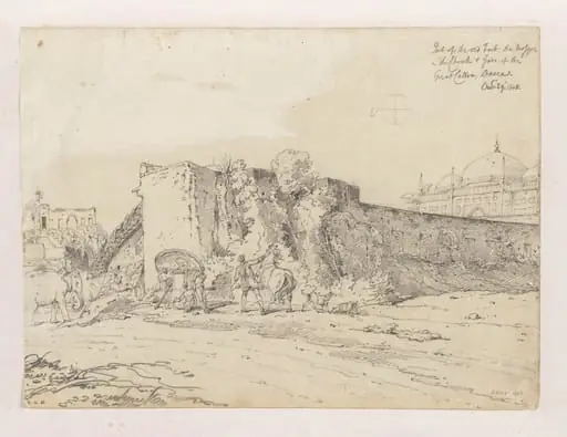 Part of the old fort: the mosque in the chowk and gate of the Great Katra, Dhaka (Dacca), by George Chinnery