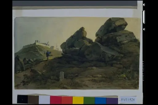 Rocks and a Hill Town, China, by George Chinnery