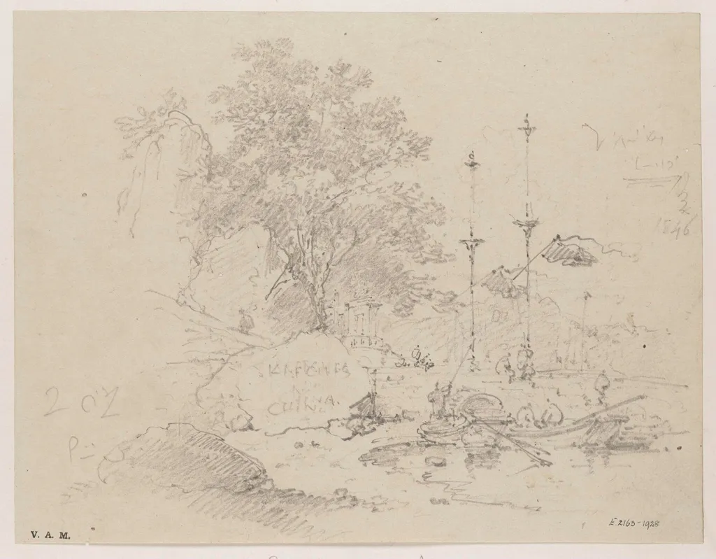 Rocks and part of the A-Ma Temple, Macau, by George Chinnery, 5