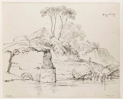 Ruined walls and rocks on a bank of the River Hugli, by George Chinnery