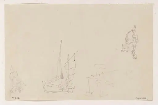 Sketches of boats, a figure and a dog, by George Chinnery