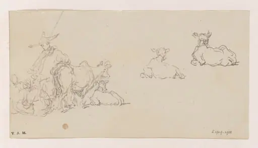 Sketches of Chinese figures and cows, by George Chinnery