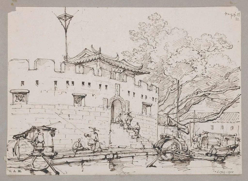Small Fort on the River opposite the Factories, Canton, by George Chinnery, 14
