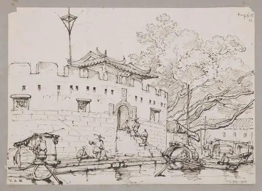 Small Fort on the River opposite the Factories, Canton, by George Chinnery