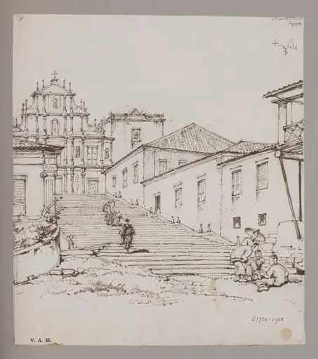 St. Paul's Church, Macao, before it was burnt down, and part of Mr. Turner's house, by George Chinnery