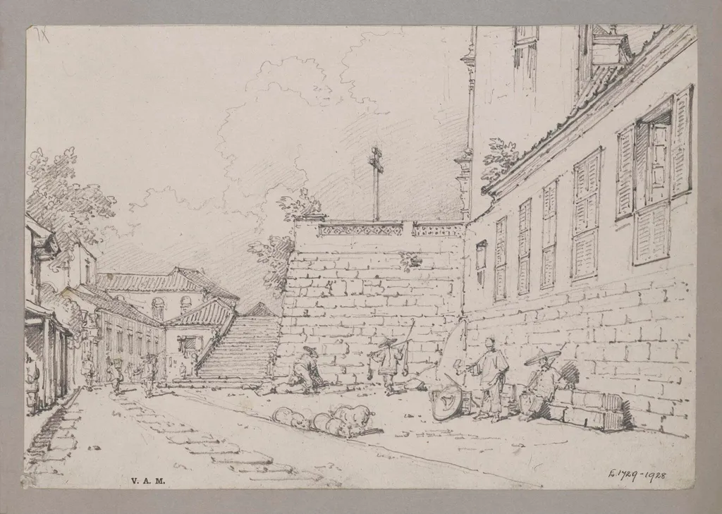 Steps and part of the Church of S. Lorenzo, Macao, by George Chinnery, 19