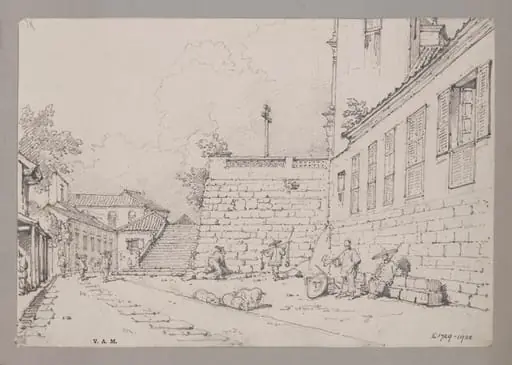 Steps and part of the Church of S. Lorenzo, Macao, by George Chinnery
