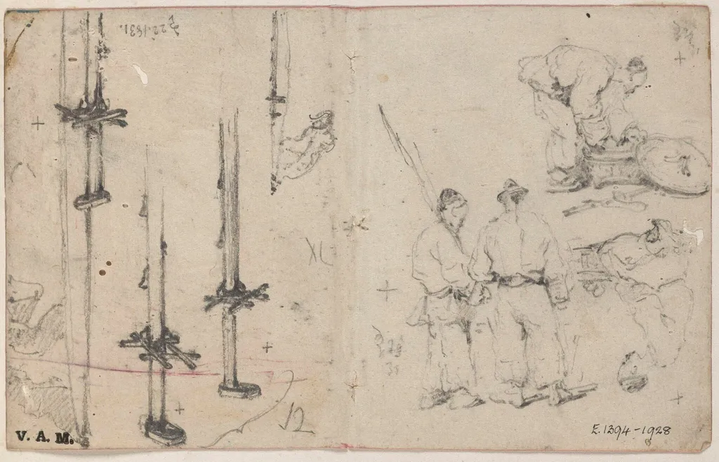 Studies of Chinese figures, and of masts, by George Chinnery, 17