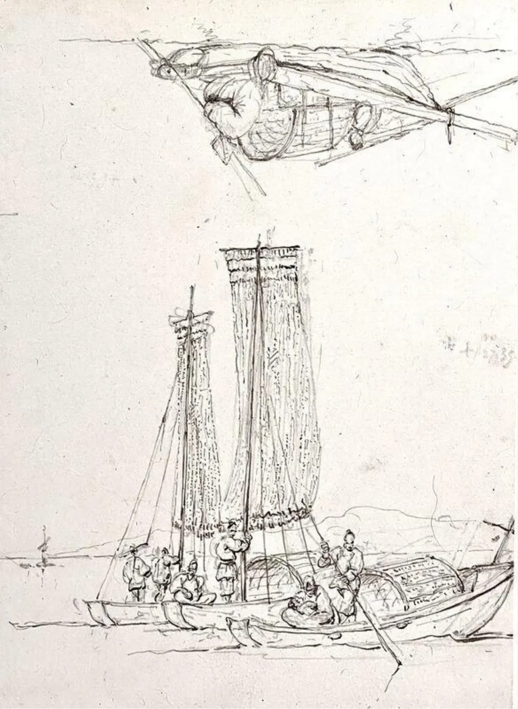 Studies of Tanka boats with figures, Macau, by George Chinnery, 27