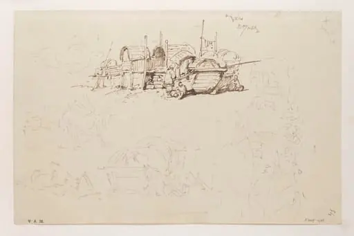 Tanka boats adapted as beach dwellings, by George Chinnery