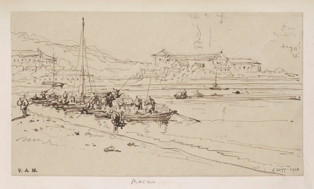 Tanka boats in the Praya Grande, Macau, by George Chinnery, 12
