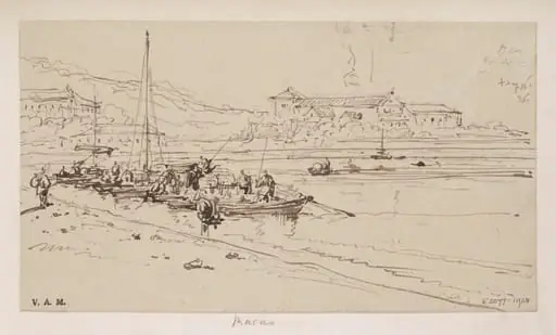 Tanka boats in the Praya Grande, Macau, by George Chinnery