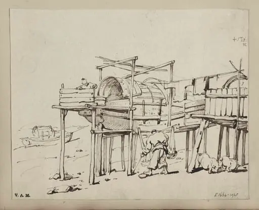 Tanka boats raised on stilts, Macau, by George Chinnery