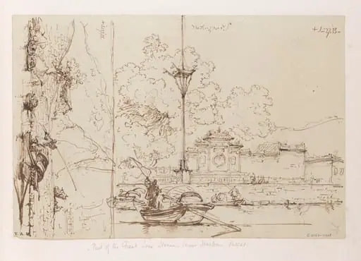 The A-Ma temple, Macau, and the nearby rocks, both seen from the bay, by George Chinnery