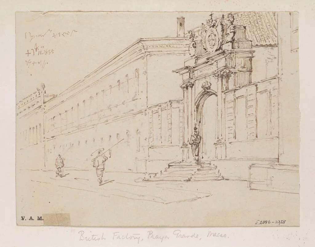 The British 'factory' on the Praya Grande, Macau, by George Chinnery, 6