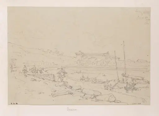 The church and convent of S. Francisco, Macau, from across the bay, by George Chinnery