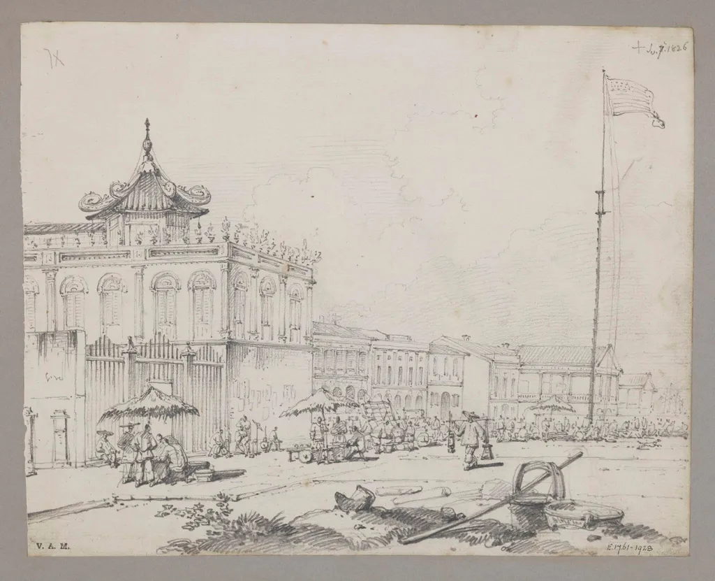 The Great Square before the Factories, Canton, by George Chinnery, 7