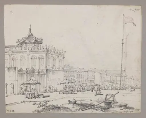 The Great Square before the Factories, Canton, by George Chinnery
