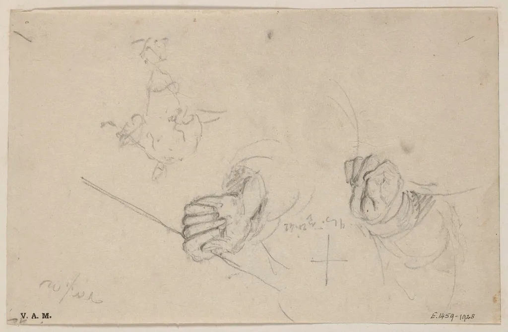 The hands of a Chinese figure holding a line or pipe, by George Chinnery, 16