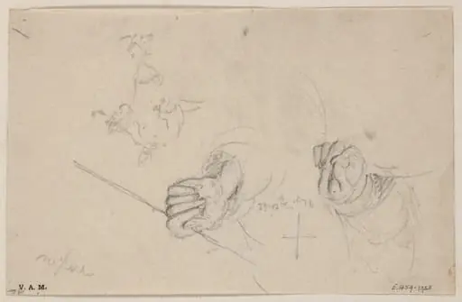 The hands of a Chinese figure holding a line or pipe, by George Chinnery
