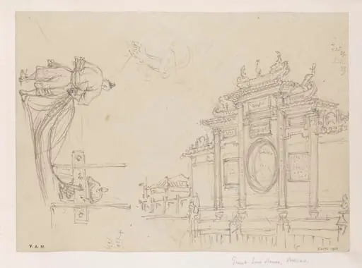 The main entrance to the A-Ma Temple, Macau, by George Chinnery