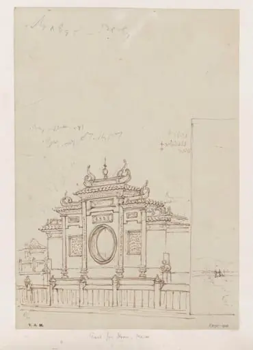 The main entrance to the A-Ma Temple, Macau, by George Chinnery