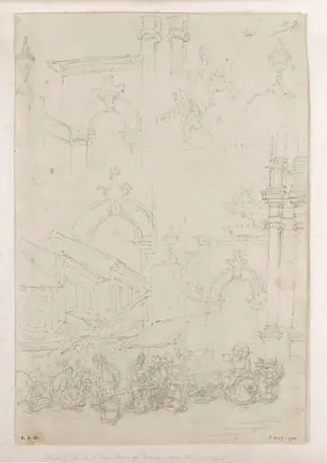 The market by the Church of S. Domingos, Macau, with other architecture, by George Chinnery